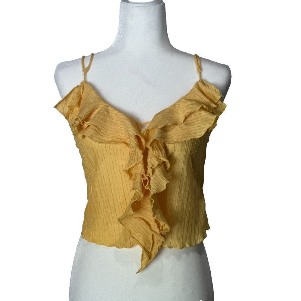 NWT ZARA Women Spaghetti Strap Ruffle yellow Crinkle Crop Top Size Small